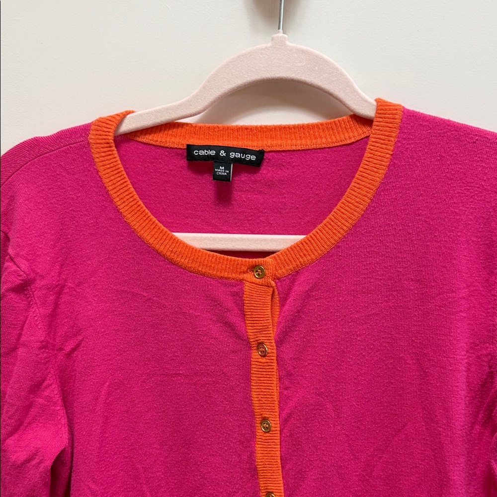 Cable & Gauge Fuchsia and Tangerine Cardigan - Picture 3 of 9
